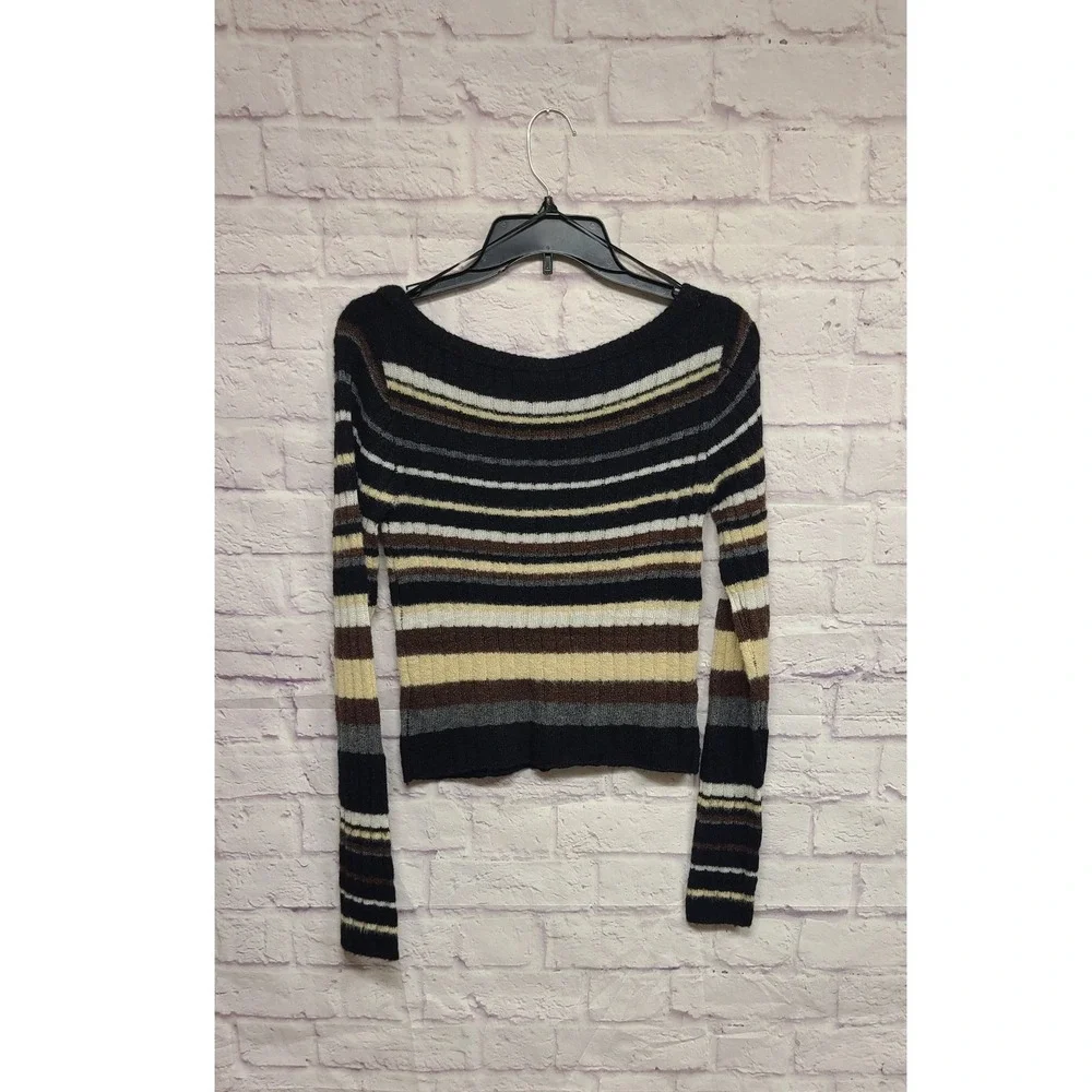 Free People Striped‎ Off The Shoulder Sweater Black Brown Cream Size Small - Picture 5 of 8